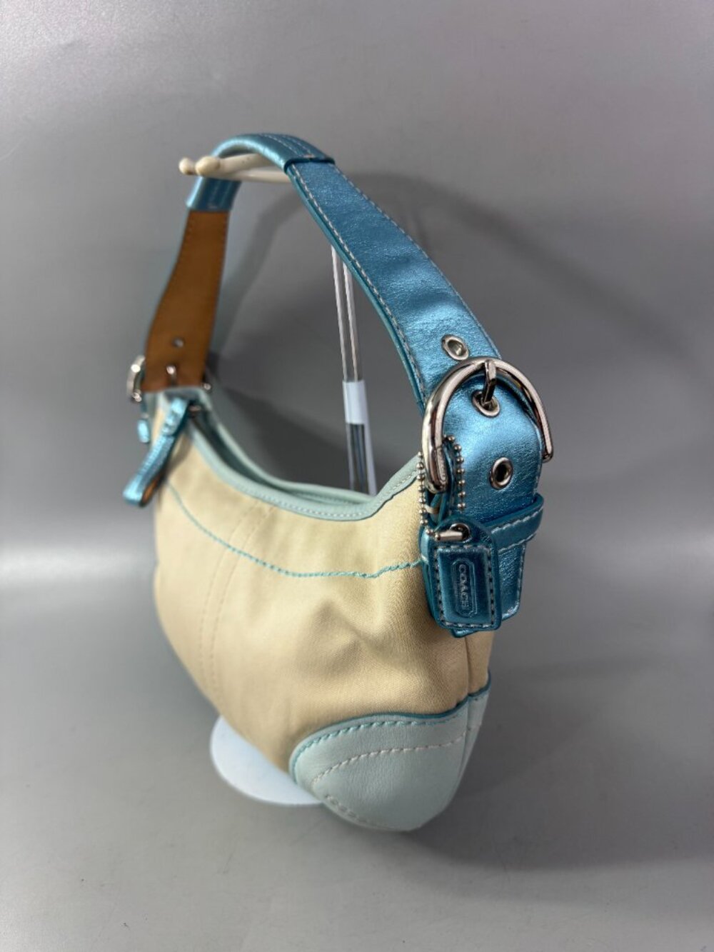 Authentic Coach # 1877 Special Edition Canvas & Blue leather Metallic Mini Bag